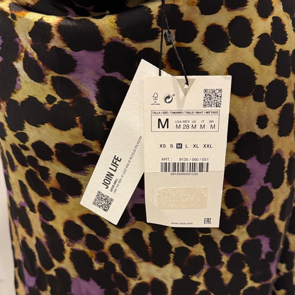 Zara Satin printed slip lined Dress with a Leopard Black, Purple, Brown print. - Picture 12 of 17